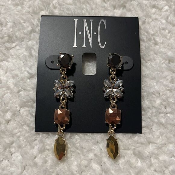 INC Gold-Tone Multi-Crystal Linear Drop Earrings - Picture 3 of 6